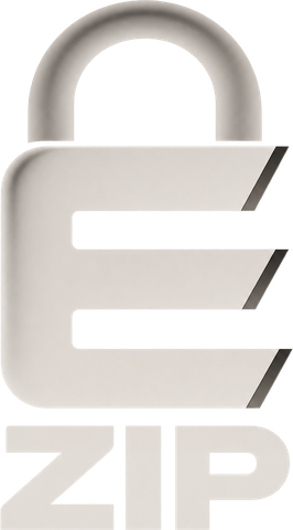 Logo ElZip: kłódka w kształcie litery E i napis ZIP