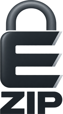 Logo ElZip: kłódka w kształcie litery E i napis ZIP